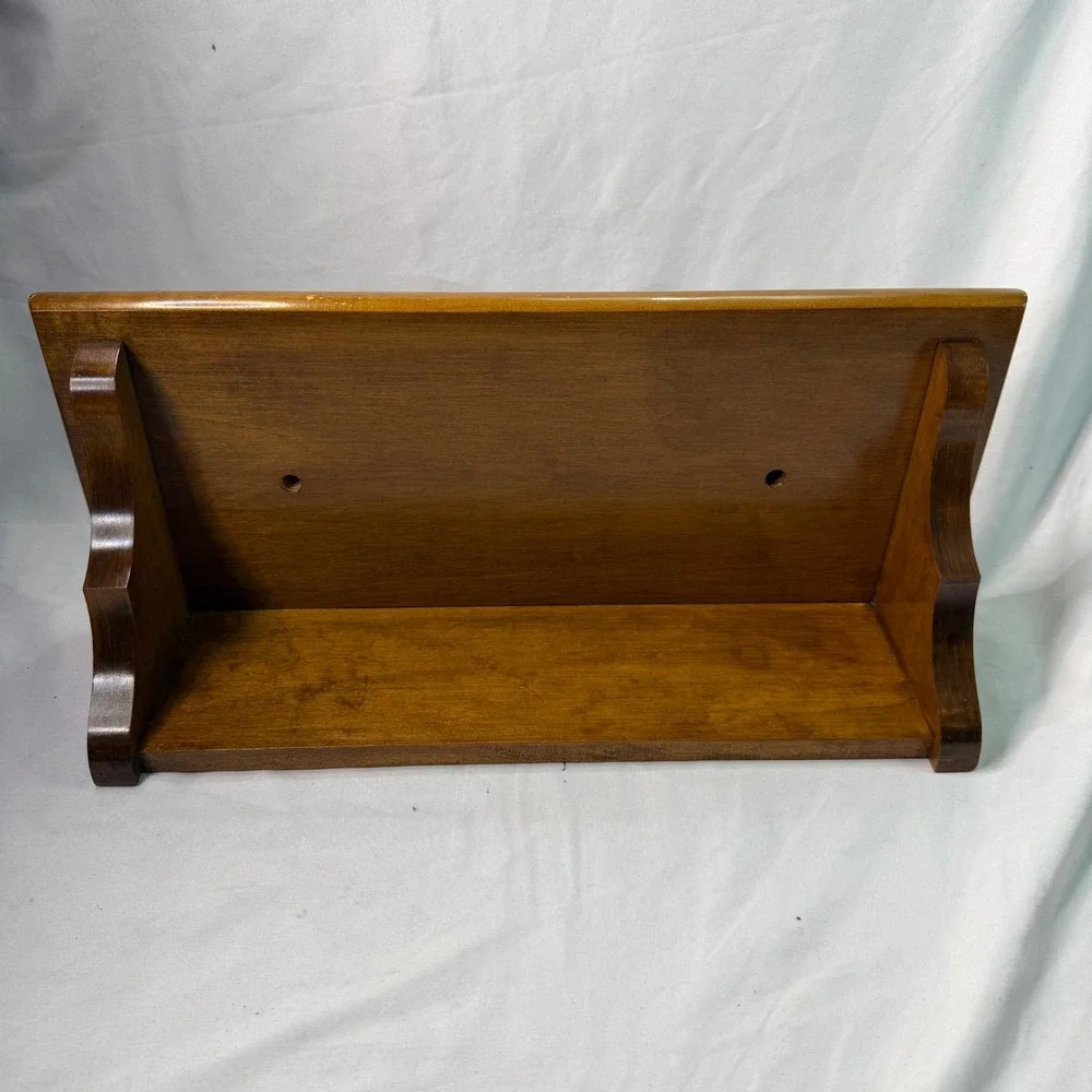 Vintage Solid Wood Wall Shelf Scalloped Floating Display Brown Farmhouse 16.5in